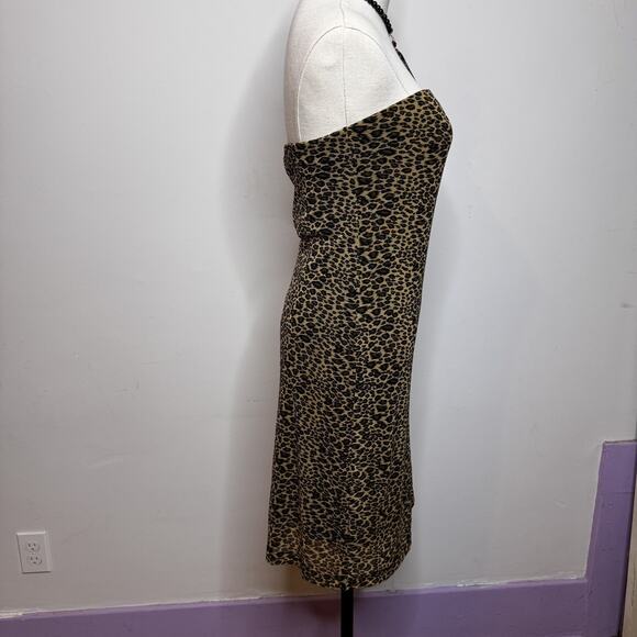 Vintage 90s Y2K EXPRESS Strapless Cheetah Mesh Bodycon Midi Dress Clubcore 6 - Picture 3 of 7